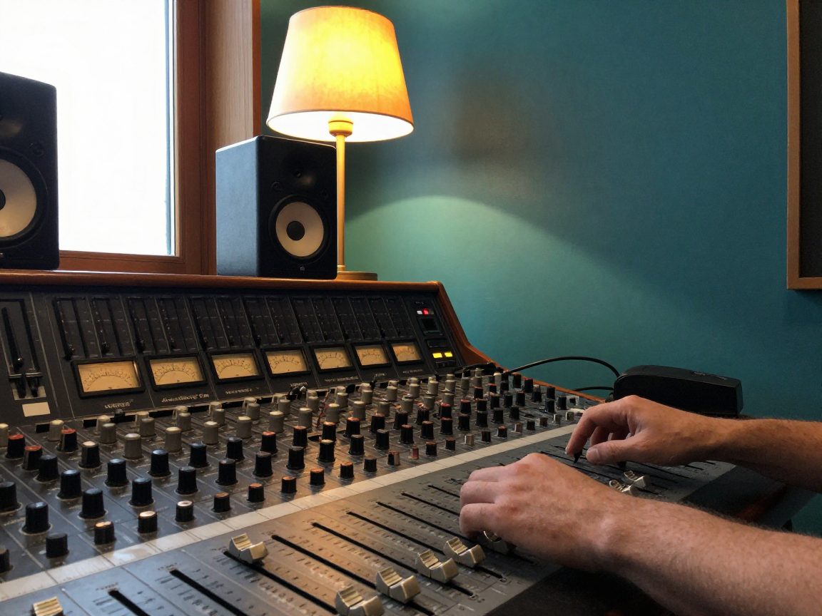 Engineer mixing at the console with monitors in the room.