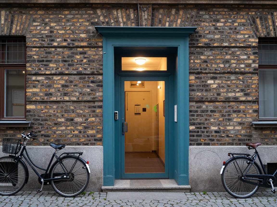 Studio entrance door on a quiet Vienna side street.